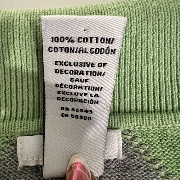 Izod Womens Green Black & White V-Neck Argyle Golf Sweater Sz M Preppy Cotton - Picture 5 of 6